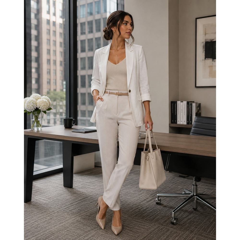 ANNE KLEIN Womens New Blazer Bright White LARGE Open Front Roll Tab Sleeve Linen